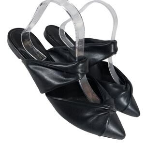 MARC FISHER! SATERS BLACK VEGAN LEATHER TWISTED FRONT STRAP SLIP-ON MULES! SZ 9M